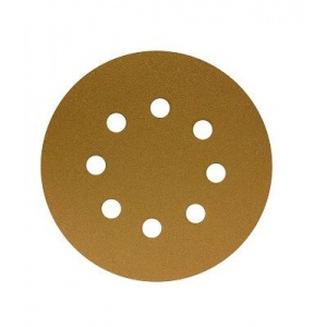 Шлифовальный круг GOLD 125мм на липучке, 8 отв, золотистый_P 100 SUNMIGHT